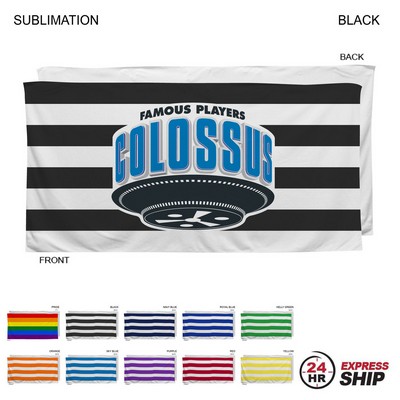 24 Hr Express Ship-Cabana Stripe Sublimated, Heavier Weight, Plush Velour Terry Beach Towel, 30"x60"