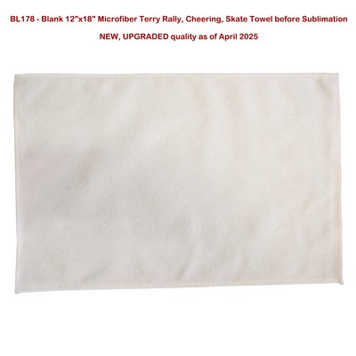 White Microfiber Dri-Lite Terry Rally, Sports, Skate Towel (12"x18"), Blank Only, Best Seller