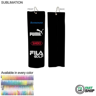 72 Hr Fast Ship - Colored Microfiber Suede Shammy Golf Towel, Trifold, Sublimated (5"x18")