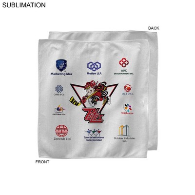 White Microfiber Dri-Lite Terry Sponsorship Rally Towel, Sublimated Full Color Logos (12"x12")