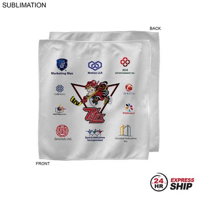 24 Hr Express - White Microfiber Dri-Lite Terry Sponsorship Rally Towel, Sublimated (12"x12")
