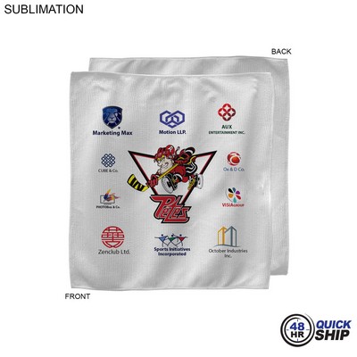 48 Hr Quick Ship - White Microfiber Dri-Lite Terry Sponsorship Rally Towel, Sublimated (12"x12")