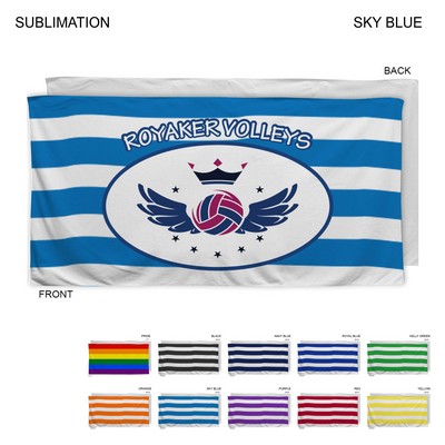 Cabana Stripe Sublimated Plush and Soft Velour Terry Beach Towel, (30"x60")