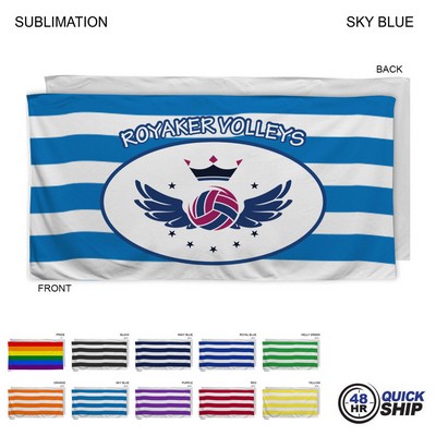 48 Hr Quick Ship - Cabana Stripe Sublimated Plush and Soft Velour Terry Beach Towel, (30"x60")