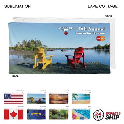 24 Hr Express Ship - Stock Design Sublimated Plush and Soft Velour Terry Beach Towel, (30"x60")