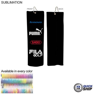 48Hr Quick Ship - Colored Microfiber Suede Shammy Golf Towel, Trifold, Sublimated, (5"x18")