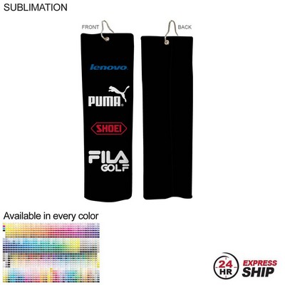 24Hr Express Ship- Colored Microfiber Suede Shammy Golf Towel, Trifold, Sublimated (5"x18")