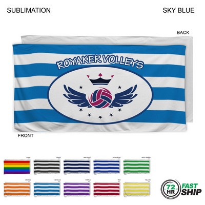 72 Hr Fast Ship - Cabana Stripe Sublimated Plush and Soft Velour Terry Beach Towel, (30"x60")